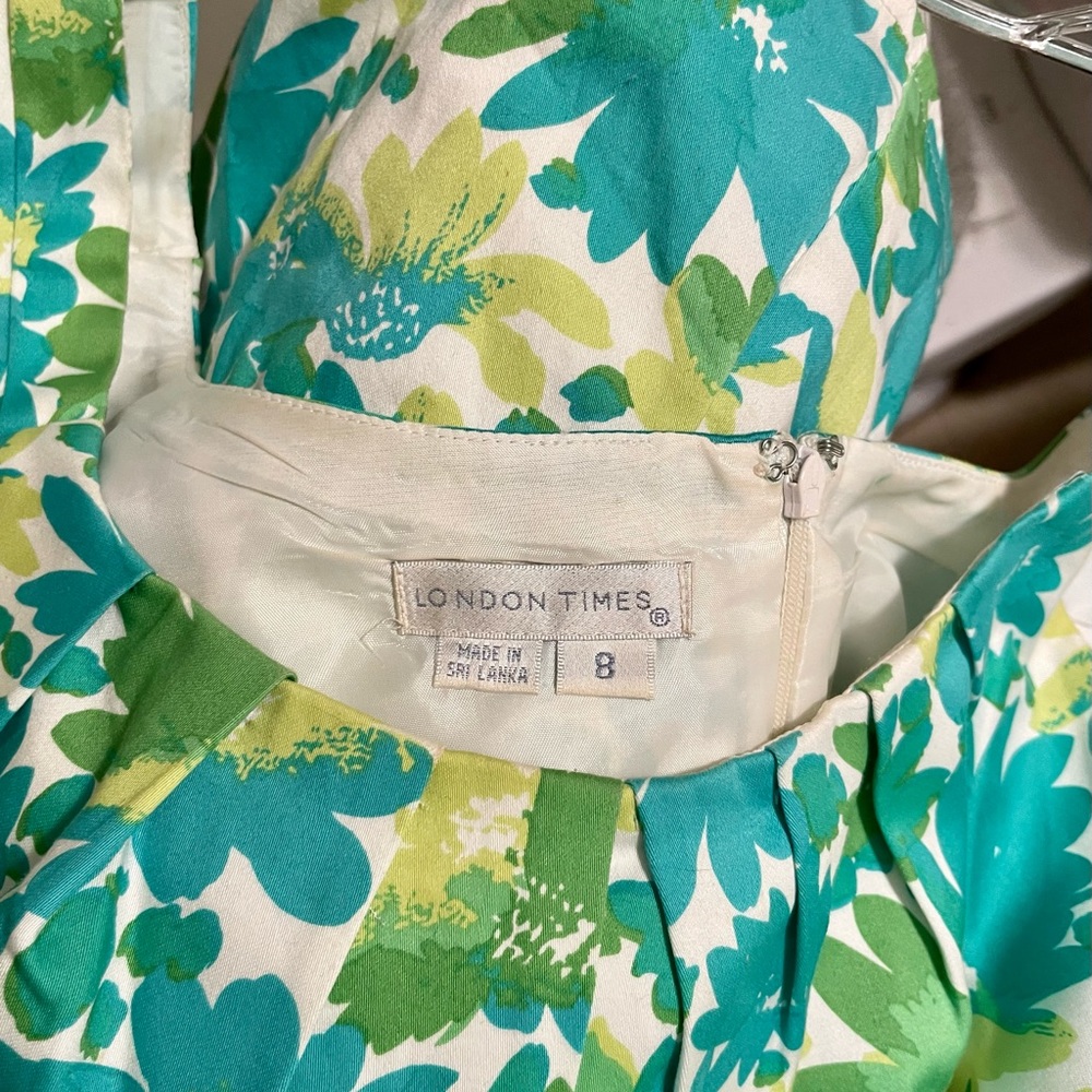 Women’s London Times Sleeveless Floral Dress Size 8 Teal & Green